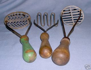 Distinctive Antique Potato Mashers in Wood and Metal