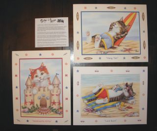Cat Beach Themed Double Matted Prints L A Berry Big Cat Designs