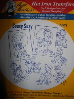 Aunt Martha R3863 Saucy Suzy Hot Iron Transfer Embroidery Pattern