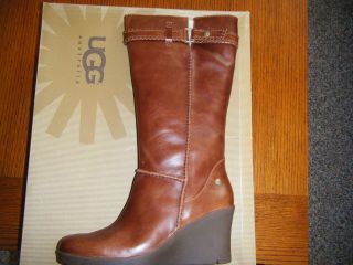 UGG Womens Maxene Tall Leather Boots Chestnut Size 10