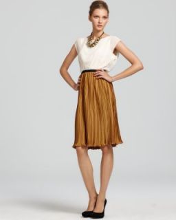 Max And Cleo NEW Chloe Ivory Chiffon Pleated Scoop Neck Cocktail Dress
