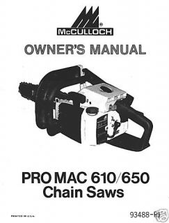 McCulloch 610 650 Guide Owners Parts Package