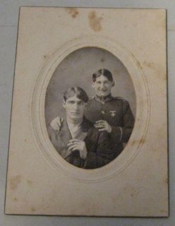 Vintage cabinet card Photo Two Adult Happy Men US Marine WW1 or