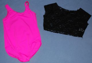 Girls Sz M Black Pink Mix Match Tap Dance Costume w Black Capri Pants