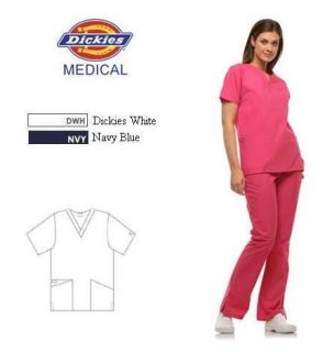 Dickies 10001 Medical Scrubs 2 Pocket V Neck Shirt Top