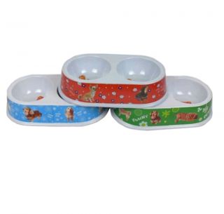 Pet Bowl 2 Section Melamine Dish Dogs Design Small Fast Free US