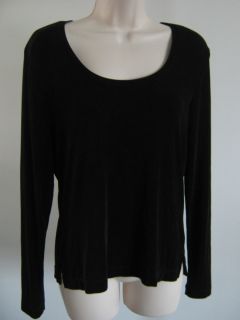 Chicos Travelers Size 0 Black Slinky Knit Scoop Neck Top Long Sleeves