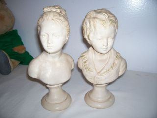 Vintage Victorian Boy Girl Bisque Head Bust Statue Figurines 9
