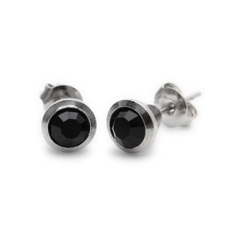 Crystal Stainless Steel Stud Hoop Mens Black Earrings E180