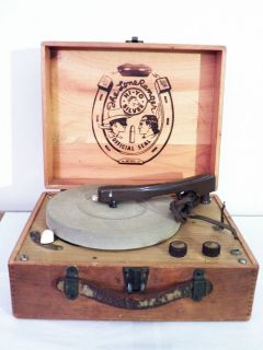 Vintage Lone Ranger Cowboy Record Player Decca Wooden Case Works Toy
