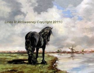 Linda McSweeney 8 x 10 Print Friesian in A Dutch Landscape Horse Art