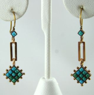 Museum Quality Old Victorian 14 kt Gold & Turquoise Etruscan Dangle