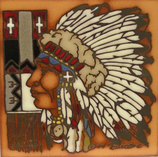 Indian Chief 6x6 Teissedre Ceramic Trivet Art Tile New