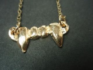 Vampire Teeth Fang Goth Necklace Gold Tone Metal