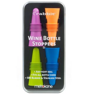 Metrokane Rabbit Wine Bottle Stoppers 4 pack Silicone Stopper Silicone