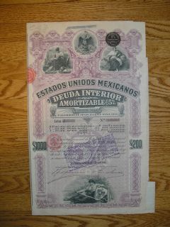  Unidos Mexicanos 1000 Deuda Interior Mexican bond coupons talon