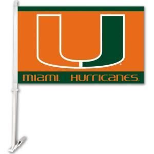 Pair (2) Miami Hurricanes 2 sided Car Flag W/ Wall Bracket Officially