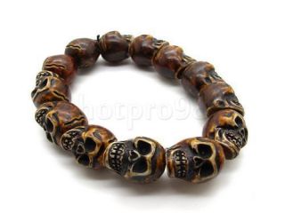Mens Cool Yak Bone Skull Bead Gothic Bracelet Bangle