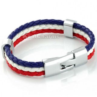 Mens France Flag Style Rope Surfer Leather Bracelet LB138