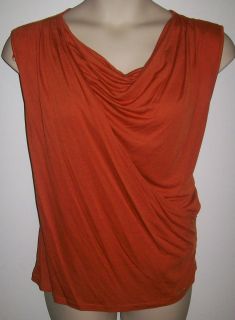 Michael Kors Womens Plus Size Burnt Orange Wrap Sleeveless Shirt Top