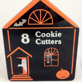 Halloween Metal Cookie Cutters in Holiday Tin Ghost Bat Witch Hat