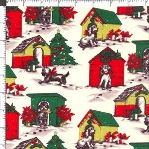 Michael Miller Retro Dog Puppy Christmas Holiday Doghouse Cotton