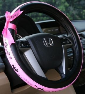 pleasing Black Pink MICKEY Minnie Mouse Car Steering Wheel Holder