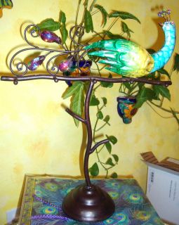 Peacock Handpainted Embellished Metal Jewelry Stand Multi Purpose Home