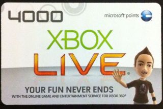 4000 Xbox Live Points Card Microsoft