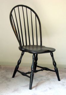 Antique Black American Bow Back Windsor Chair 7 Spindle Turned Leg