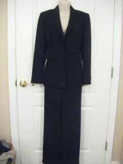 Tahari Suit Blazer Jacket Pants Womens 4 Black Silver Stripes SPARKLES