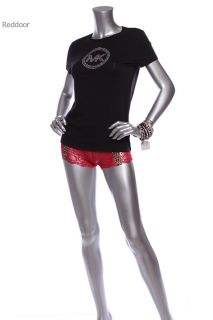 New w O Tag Michael Kors Womens Logo Design Studded T Shirt Black s XL