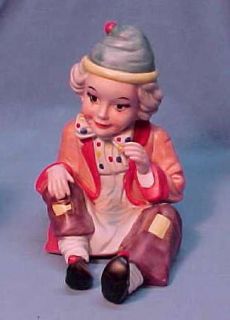 1982 Arnart Imports Large 7 Porcelain Sitting Happy Clown Figurine