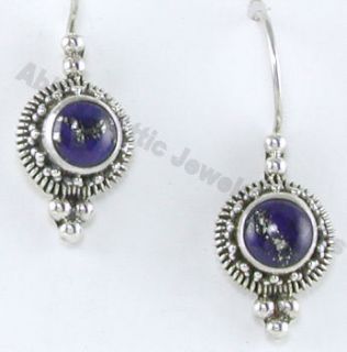 925 Sterling Silver Lapis Lazuli Bali Dangle Earrings