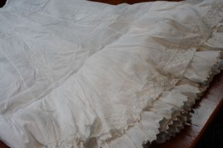 Vintage Womens Long Snowy White Cotton Slip 36 Double Tier Eyelet and