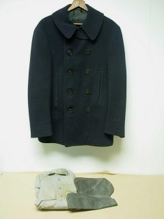 VTG WWII NAVY MILITARY UNIFORM NAVY BLUE WOOL DOUBLE BREASTED COAT