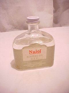 Vintage Nujol Mineral Oil 8 Fluid oz Glass Jar