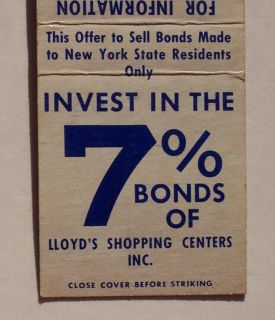 1950s Matchbook Lloyds Shopping Centers Middletown NY
