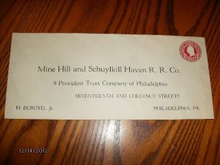 1920s Mine Hill Schuylkill Haven Railroad Co Stamped Envelope