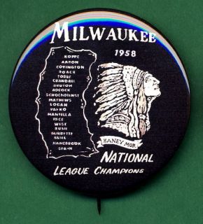 1958 Milwaukee Braves Pennant *PIN* Aaron + NAMES Spahn Mathews Torre