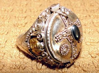 Awesome Big Ornate Sterling Silver Poison Locket Ring