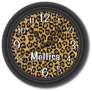 Personalized Black Leopard Animal Print Wall Clock   Bedroom Decor