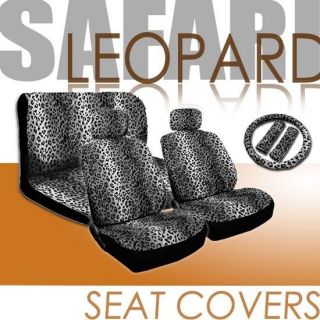 NEW UNIVERSAL SNOW LEOPARD CAR SEAT COVERS STEERING SET