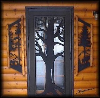 WINDOW SHUTTERS  HORSE AND PINETREE RUSTIC LOG WINDOW SHUTTERS EQUES