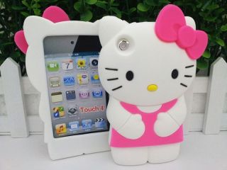 3D TV Bowknot hello kitty Cat Rubber Soft Cover Case For iPod Touch 4