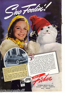 1941 Body by Fisher Oldsmobile Dynamic Cruiser DeLuxe Ad,Girl, Snowman