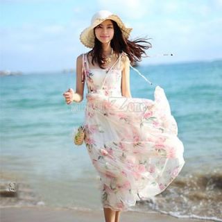 S0BZ Women Elegant Bohemian Summer Rose Imitated Silk Chiffon Slip