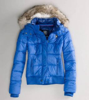 NWT American Eagle AE Womens AEO BLUE HOODED PUFFER Coat Jacket XL