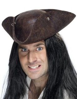 Adult Caribbean Pirate Costume Mens Brown Tricorn Hat