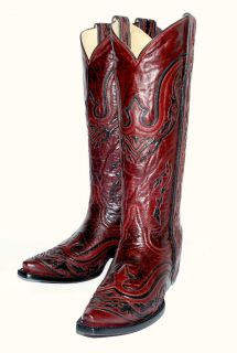 Corral Womens G1038 Wine Western Boot w/Black Inlay & Long Mule Ears